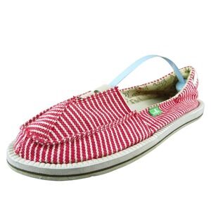 Sanuk  Women Flat Shoes Red Fabric Slip On Size 7 Medium